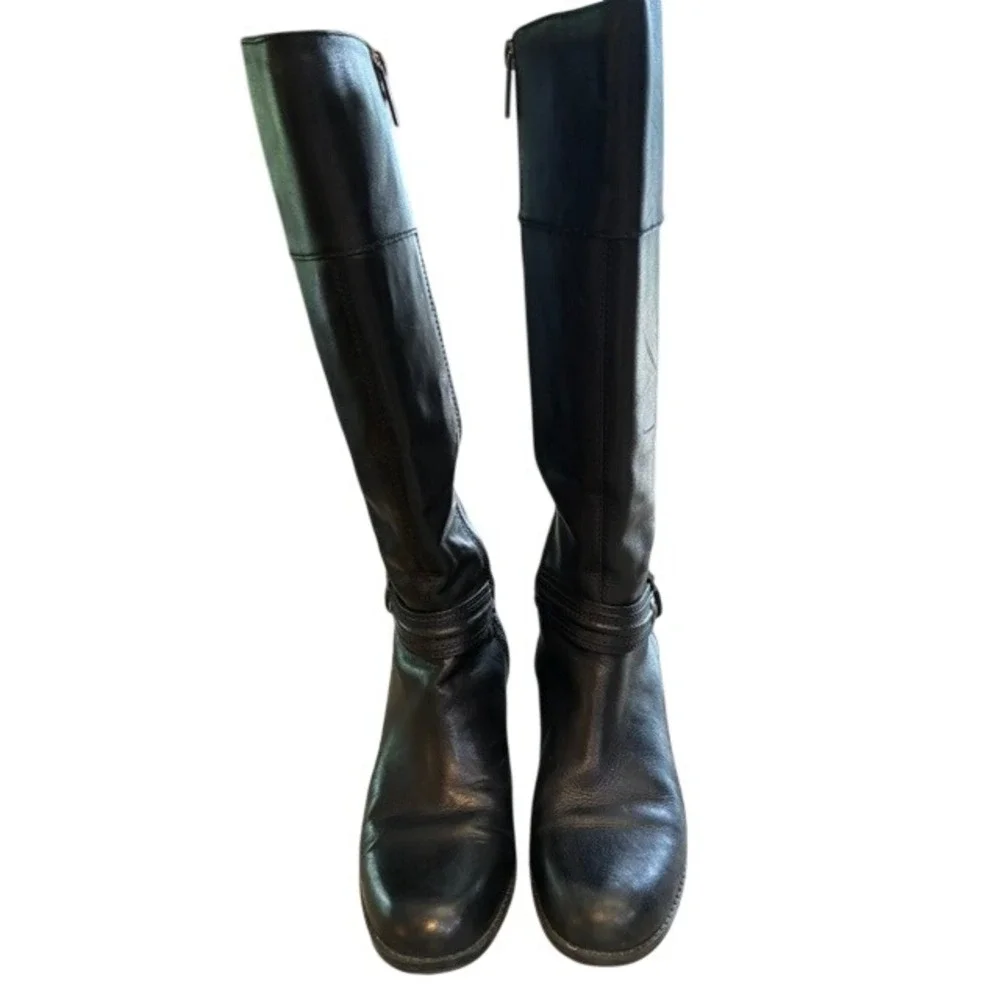Bandolino Carlita Riding Boots Women 7.5 Black Excellent Leather‎ Tall Knee High